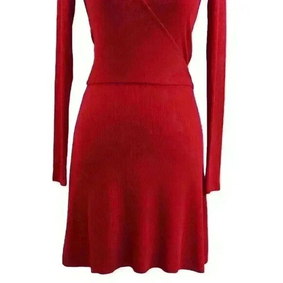 Intermix Serena Red Wrap-Front Rib Knit Mini Dress – Size P (Petite/Small) - Picture 6 of 8